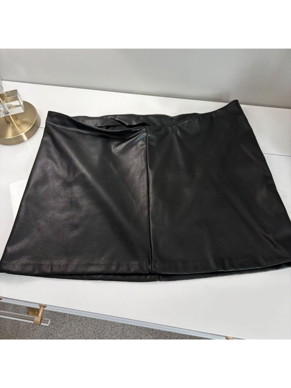 H&M Black Faux Leather Mini Skirt XL Y2K Vegan Leather A-Line